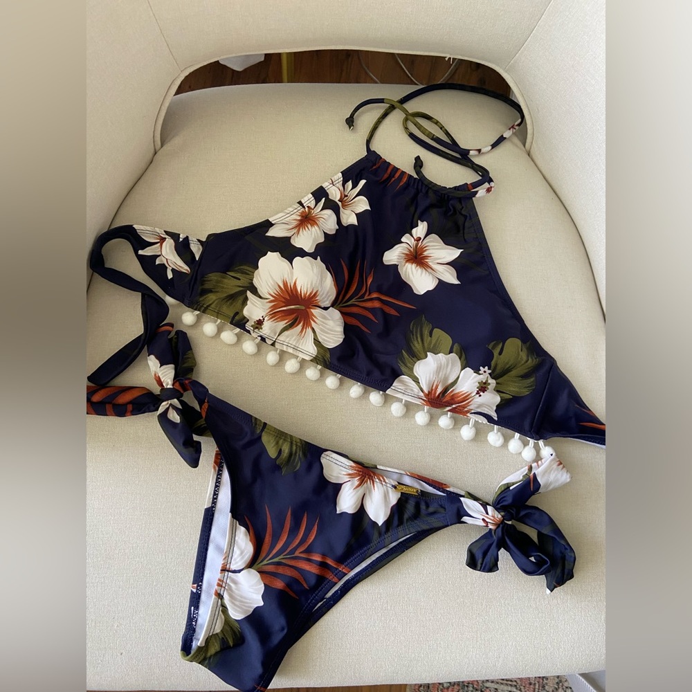 High neck floral bikini size small